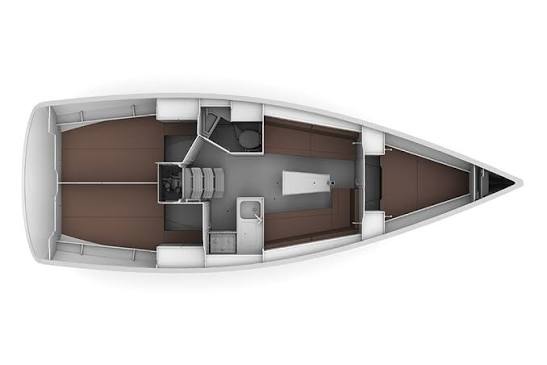 Three-cabin layout of the Bavaria Cruiser 34 Andaman Cruise 1